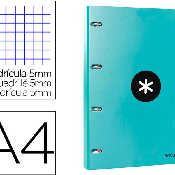 Pasta Com Recarga Antartik Din A4 Quadricula 5Mm Forrada 4 Aneis 25Mm Cor Menta - ANTARTIK