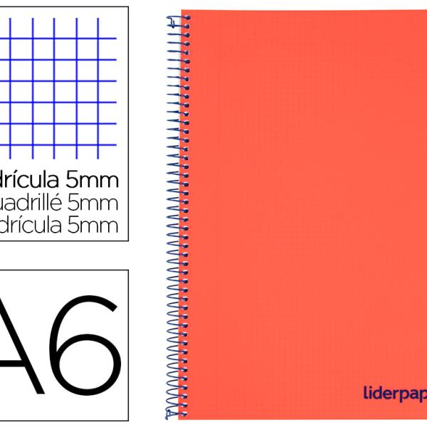 Caderno Espiral Din A6 Wonder Capa Plastico 120F 90Gr Quadricula 5Mm 4 Bandas De Cores (Vermelho)