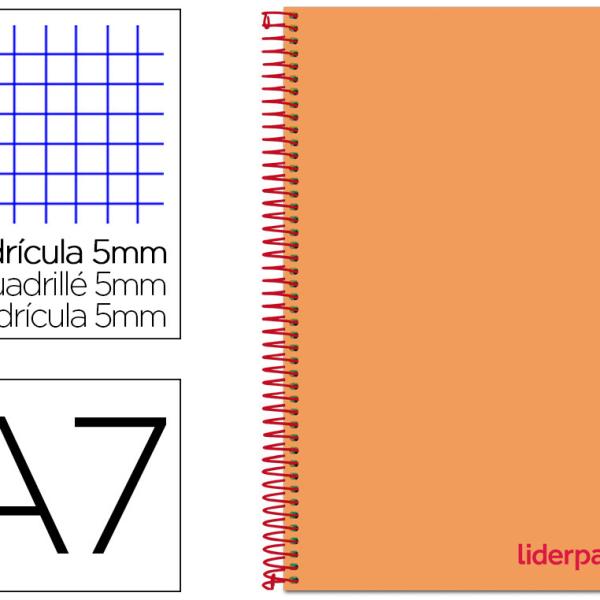 Caderno Espiral Din A7 Wonder Capa Plastico 100 F 90 Gr Quadricula 5Mm 4 Bandas De Cores (Laranja)