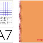 Caderno Espiral Din A7 Wonder Capa Plastico 100 F 90 Gr Quadricula 5Mm 4 Bandas De Cores (Laranja)