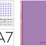 Caderno Espiral Din A7 Wonder Capa Plastico 100 F 90 Gr Quadricula 5Mm 4 Bandas De Cores (Violeta)
