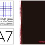 Caderno Espiral Din A7 Wonder Capa Plastico 100 F 90 Gr Quadricula 5Mm 4 Bandas De Cores Cor Preto