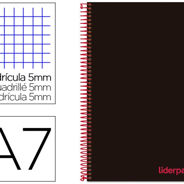 Caderno Espiral Din A7 Wonder Capa Plastico 100 F 90 Gr Quadricula 5Mm 4 Bandas De Cores Cor Preto