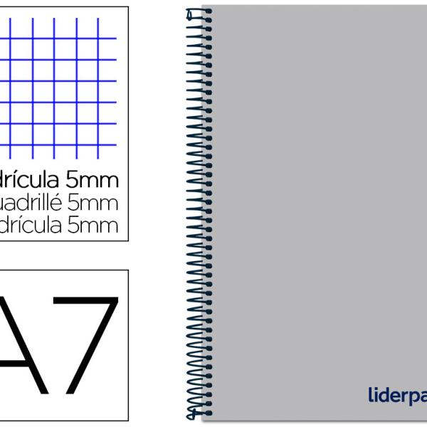 Caderno Espiral Din A7 Wonder Capa Plastico 100 F 90 Gr Quadricula 5Mm 4 Bandas De Cores Cor Cinza