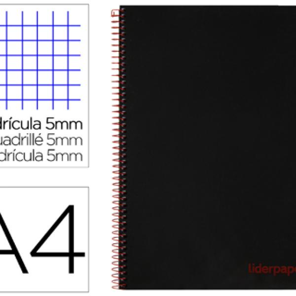 Caderno Espiral Din A4 Wonder Capa Plastico 120 F 90 Gr Quadricula 5 Bandas De Cores 4 Furos Preto