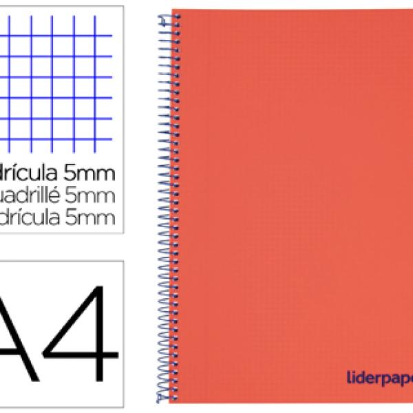 Caderno Espiral Din A4 Wonder Capa Plastico 120 F 90 Gr 5 Bandas De Cores 4 Furos Vermelho