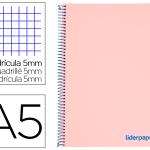 Caderno Espiral Din A5 Wonder Capa Plastico 120F 9 Gr Quadricula 5Mm 5 Bandas De Cores 6 Furos Rosa
