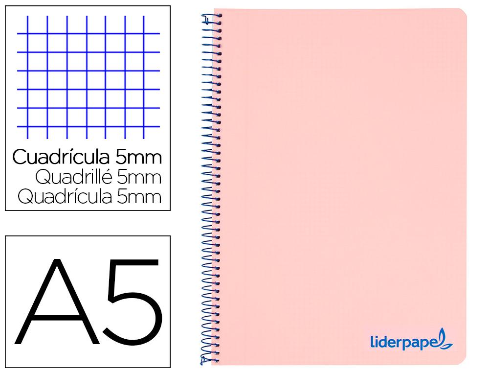 Caderno Espiral Din A5 Wonder Capa Plastico 120F 9 Gr Quadricula 5Mm 5 Bandas De Cores 6 Furos Rosa