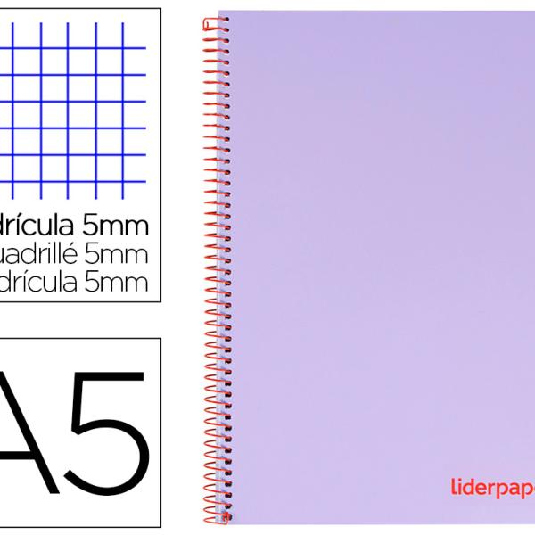 Caderno Espiral Din A5 Wonder Capa Plastico 120 F 90Gr Quadricula 5 Bandas De Cores 6 Furos Violeta