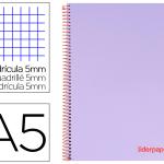 Caderno Espiral Din A5 Wonder Capa Plastico 120 F 90Gr Quadricula 5 Bandas De Cores 6 Furos Violeta