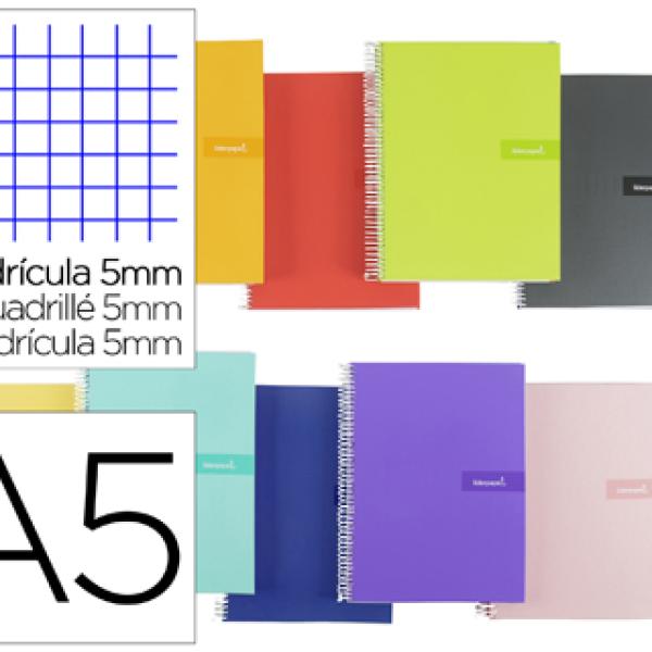Caderno Espiral Din A5 Crafty Capa Forrada 80 F 90 Gr Quadricula 5 Mm Com Margem Cores Sortidas