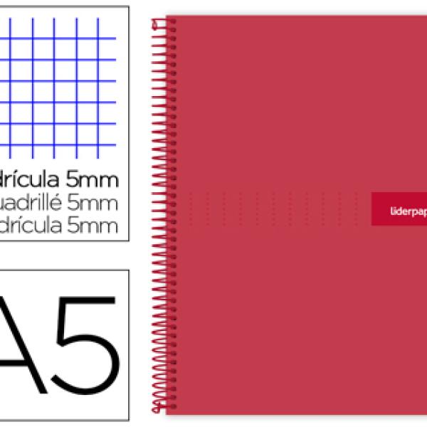 Caderno Espiral Din A5 Crafty Capa Forrada 120 F 90 Gr 5 Bandas De Cores 6 Furos Cor Vermelho