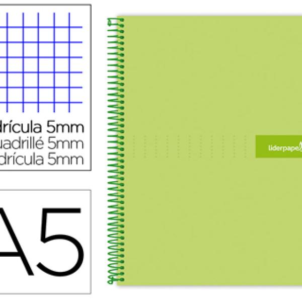 Caderno Espiral Din A5 Crafty Capa Forrada 120 F 90 Gr 5 Bandas De Cores 6 Furos Cor Verde