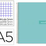 Caderno Espiral Din A5 Crafty Capa Forrada 120 F 90 Gr 5 Bandas De Cores 6 Furos Cor Turquesa