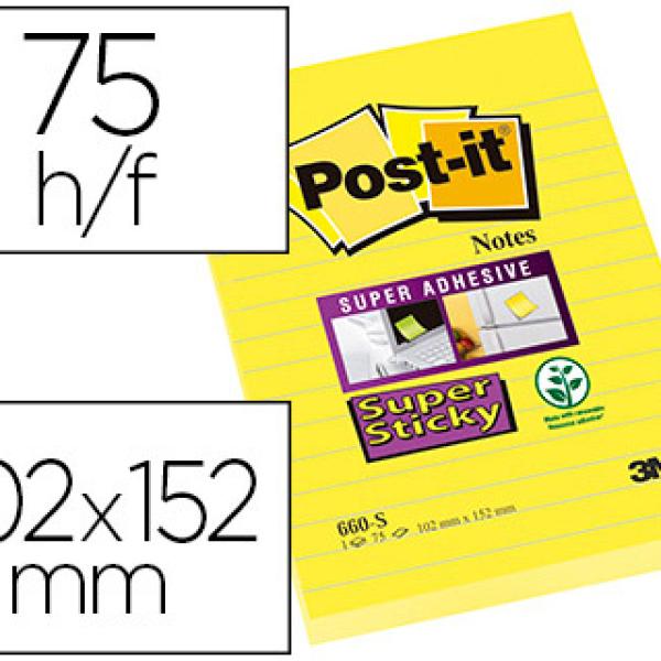 Bloco Notas Adesivas Post - It Super Sticky Raiado Amarelo Ultra 102X152 mm