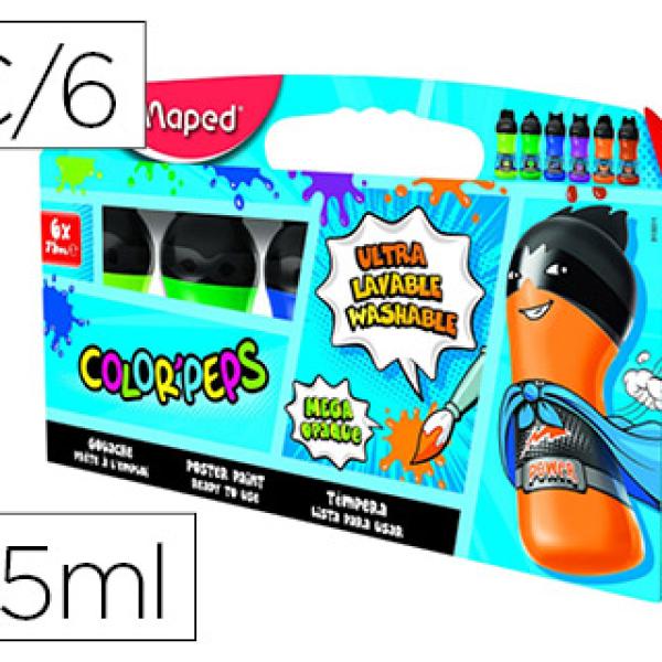 Guache Maped Color Peps Ultra Lavavel Caixa de 6 Cores Sortidas Secundarios 75 ml