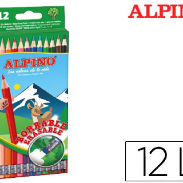 Lápis de Cores Alpino Apagavel c/ Borracha Caixa de 12 Cores Sortidas