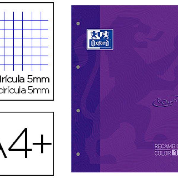 Recarga Color 1 Oxford Din A4+ 80 Folhas 90 Gr Quadricula 5 mm Capa Suave 4 Furos Lilas Touch