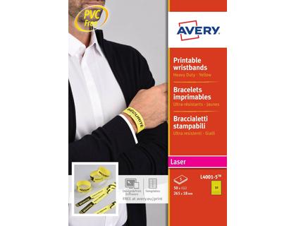 Pulseira Identificativa Avery Polietileno Amarelo Flu. Imprimivel Laser 265X18 mm (50 Unidades)