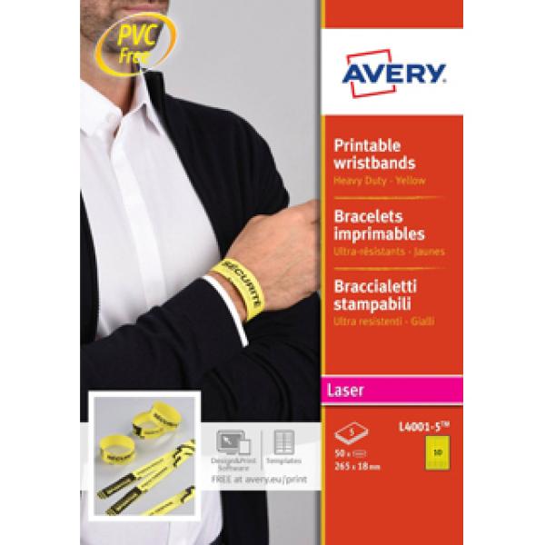Pulseira Identificativa Avery Polietileno Amarelo Flu. Imprimivel Laser 265X18 mm (50 Unidades)