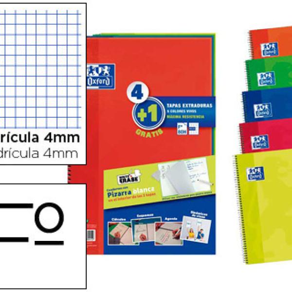 Caderno Espiral Oxford Capa Extradura Folio 80F Quadricula Write&Erase Quadro Pack 4+1 Unidades