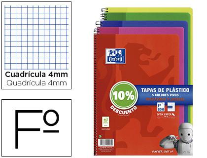 Caderno Espiral Oxford Capa Plastico Folio 80F Quadricula 4 mm Pack 4+1 Unidades Cores Vivas