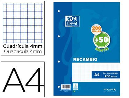 Recarga Oxford Din A4 200 + 50 Folhas Gratis Quadricula 4 mm c/ Margem
