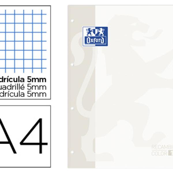 Recarga Cor Oxford Din A4 80 Folhas Quadricula 5 mm 4 Furos Branco
