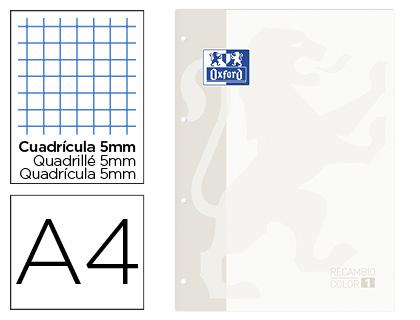 Recarga Cor Oxford Din A4 80 Folhas Quadricula 5 mm 4 Furos Branco