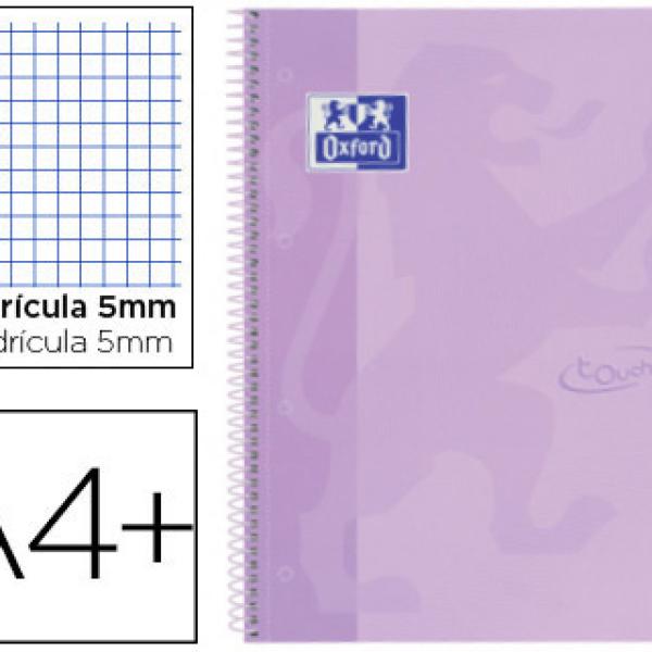 Caderno Espiral Oxford Ebook 1 School Touch A4+ 80F Quadricula 5 mm c/ Margem Malva Pastel