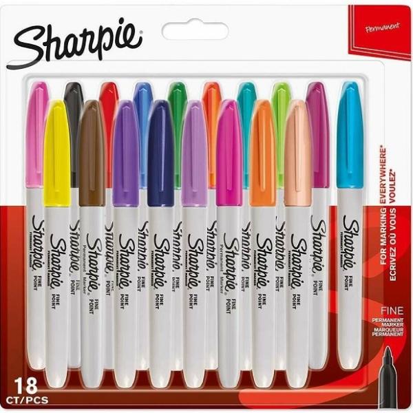 Marcadores Permanentes Ponta Fina de 18 Unidades (Cores Sortidas) - SHARPIE