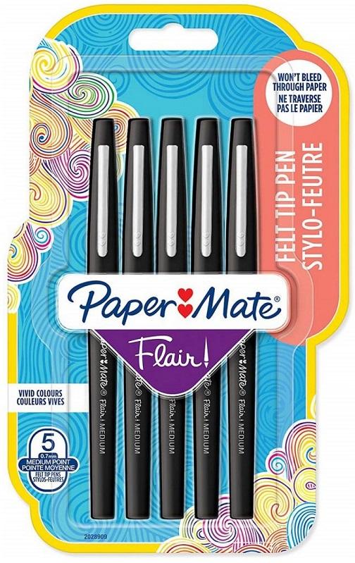 Pack 5x Canetas Flair (Preto) - PAPER MATE
