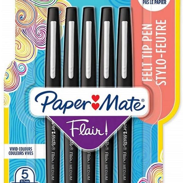 Pack 5x Canetas Flair (Preto) - PAPER MATE