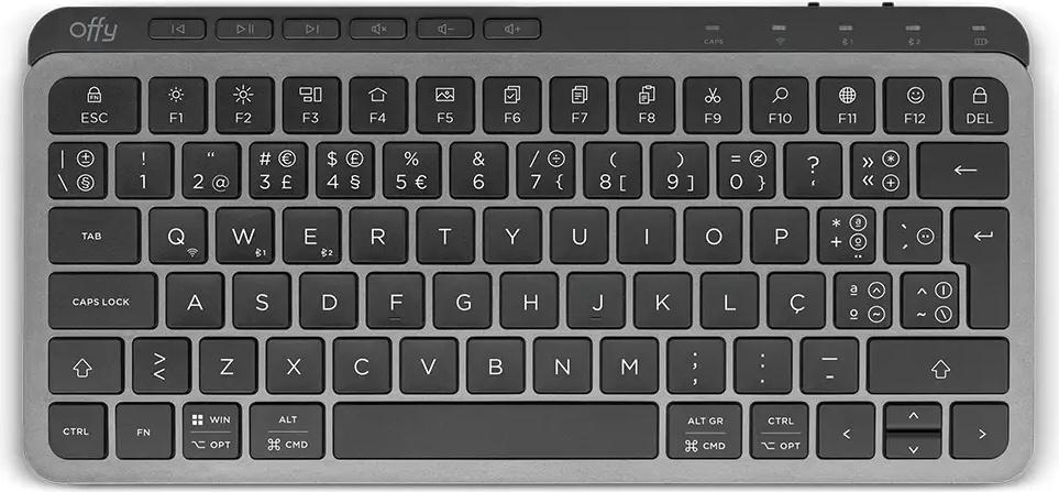Teclado Flexi Mini Wireless RF 2.4GHz + Bluetooth 5.1 Multi - Device PT (Cinzento) - OFFY