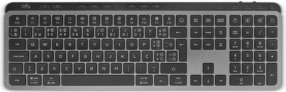 Teclado Flexi Wireless RF 2.4GHz + Bluetooth 5.1 Multi - Device PT (Cinzento) - OFFY