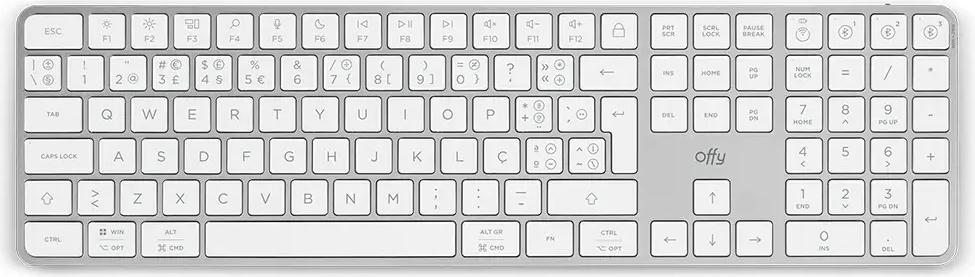Teclado Pixie Wireless RF 2.4GHz + Bluetooth 5.1 Multi - Device PT (Branco) - OFFY