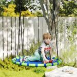 Baloiço para Crianças Redondo Baloiço de Jardim Infantil Ajustável Impermeável Carga 150kg Ø100x180 cm Preto e Azul