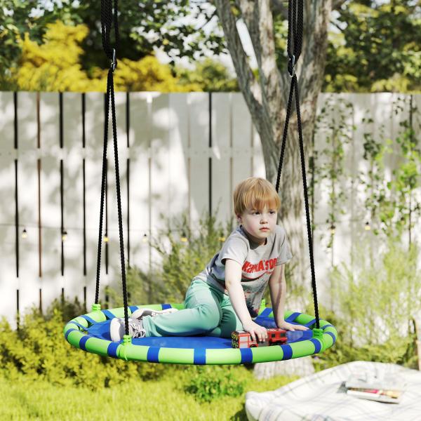 Baloiço para Crianças Redondo Baloiço de Jardim Infantil Ajustável Impermeável Carga 150kg Ø100x180 cm Preto e Azul