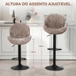 Conjunto de 2 Bancos de Bar Giratórios em Chenille com Altura Ajustável 62 - 83 cm, Encosto e Apoio para os Pés, Moka