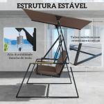 Baloiço de Jardim de 3 Lugares com Teto Ajustável UPF50+ 2 Bandejas Almofadas e Estrutura em Metal 222x131x175 cm Marrom