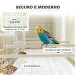 Gaiola para Pássaros com Divisória Rodas Gaiola para Aves com Comedouros Poleiros e Bandeja Removível 76x46x116 cm Branco