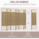 Biombo de 6 Painéis Separador de Ambientes 240x170 cm Divisor de Habitação Dobrável de Corda de Papel Madeira