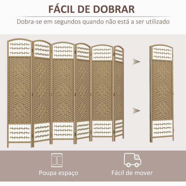 Biombo de 6 Painéis Separador de Ambientes 240x170 cm Divisor de Habitação Dobrável de Corda de Papel Madeira