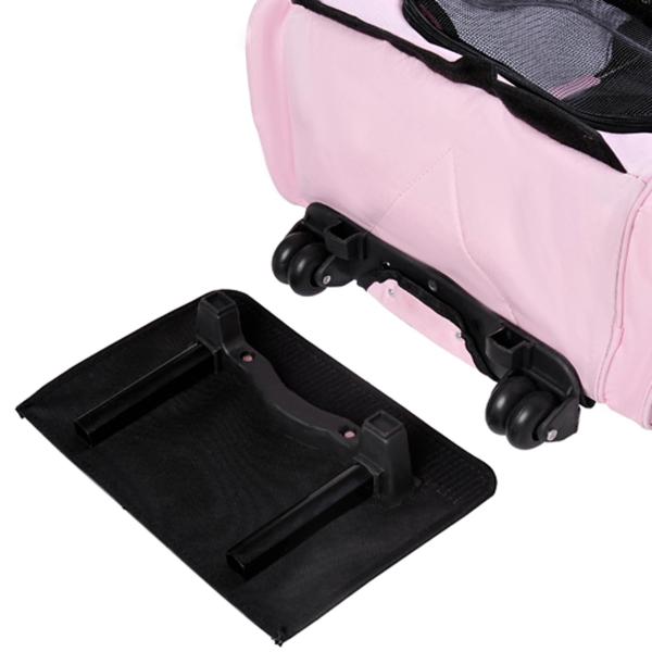 Transportadora 2 em 1 para Animais de Estimação Mochila ou Carrinho de Viagem para Cães e Gatos com 2 Rodas Alça Retrátil de Alumínio e Bolso de Armazenamento 42x25x55cm Rosa