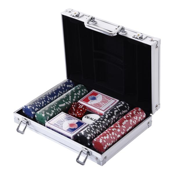 Mala de Poker Profissional com 200 Fichas Jogo de Poker com Maleta de Alumínio 5 Dados 2 Baralhos de Cartas e 1 Ficha de Dealer 29,5x20,5x6,5cm Multicor