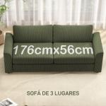Sofá de 3 Lugares Sofá Sala de Estar 212x80x88 cm Estofado em Veludo Canelado com 2 Almofadas Desenho Moderno Verde