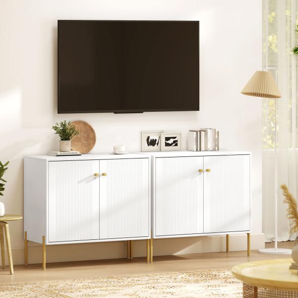 Aparador Moderno de 2 Portas Prateleiras Ajustáveis Bancada com Efeito Mármore e Pés de Aço 80x39,1x76 cm Branco