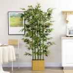 Planta Artificial em Vaso de Madeira de Pinho 180cm Bambu Artificial com 1640 Folhas Realistas 35x10x180 cm Verde