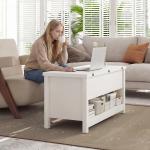 Mesa de Centro Elevatória e Extensível com Compartimentos Ocultos e Prateleira Aberta 100x90x64 cm Branco