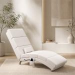 Poltrona Relax Reclinável com 8 Pontos de Massagem, Aquecimento Lombar, 5 Modos, Comando e Bolso Lateral, Branco Creme